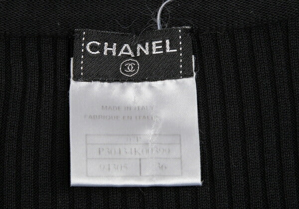 CHANEL Stretch Cotton Rib Tank Top Black Size 36