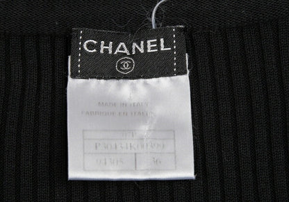 CHANEL Stretch Cotton Rib Tank Top Black Size 36