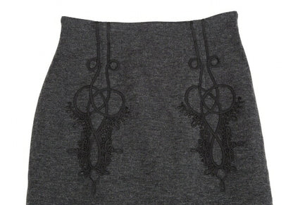 Jean Paul GAULTIER FEMME Embroidered Wool Skirt Gray Size 40