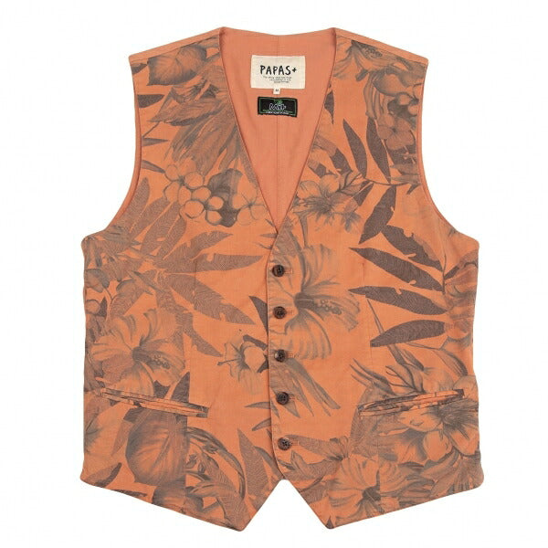 Papas Dark Palm Print Cotton Vest Orange Size M