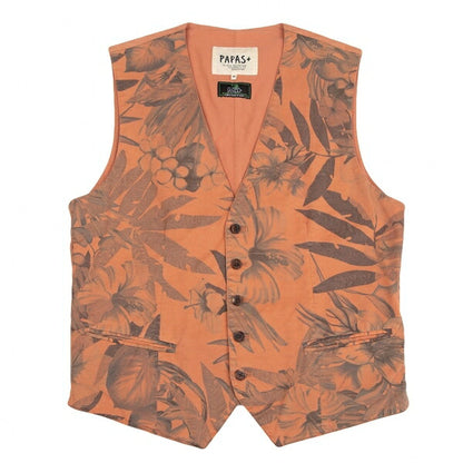 Papas Dark Palm Print Cotton Vest Orange Size M