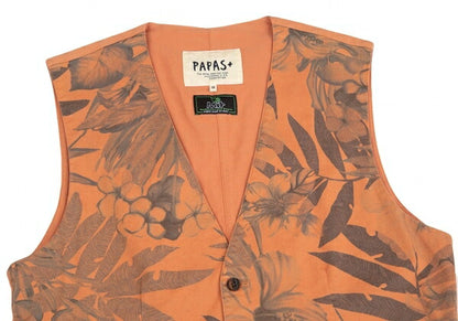 Papas Dark Palm Print Cotton Vest Orange Size M
