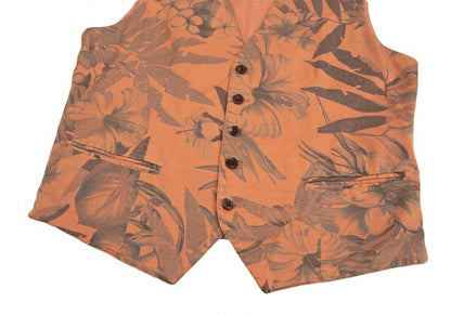 Papas Dark Palm Print Cotton Vest Orange Size M