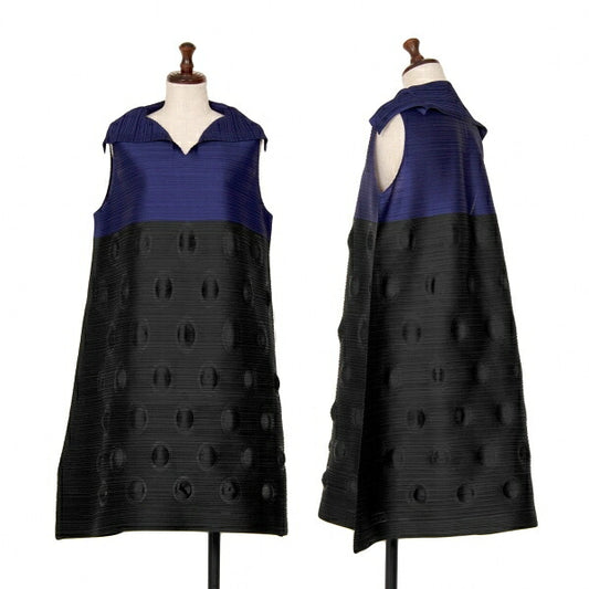 PLEATS PLEASE Circle Embossed Pleats Black Multi Dress Size 3