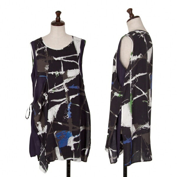 Y's Front Layered Rayon Tank Top Black Blue Green Size 1