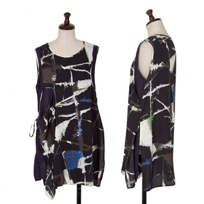 Y's Front Layered Rayon Tank Top Black Blue Green Size 1