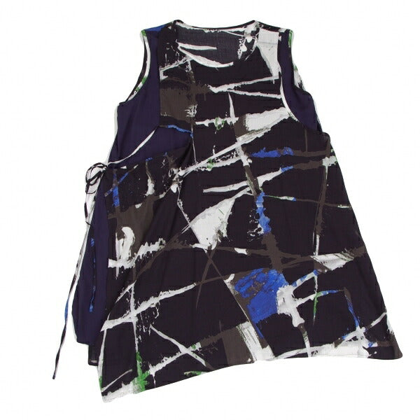 Y's Front Layered Rayon Tank Top Black Blue Green Size 1