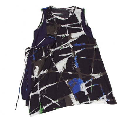 Y's Front Layered Rayon Tank Top Black Blue Green Size 1