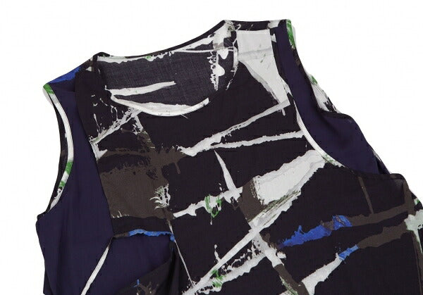 Y's Front Layered Rayon Tank Top Black Blue Green Size 1