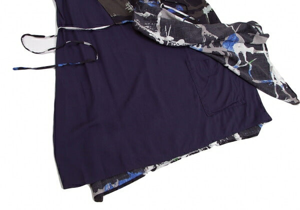 Y's Front Layered Rayon Tank Top Black Blue Green Size 1