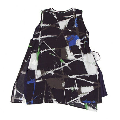 Y's Front Layered Rayon Tank Top Black Blue Green Size 1