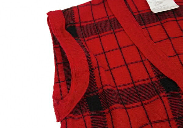 Y's Check Jacquard Knit Cardigan Vest Red/Black Size M