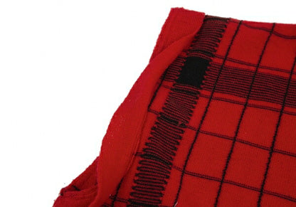 Y's Check Jacquard Knit Cardigan Vest Red/Black Size M