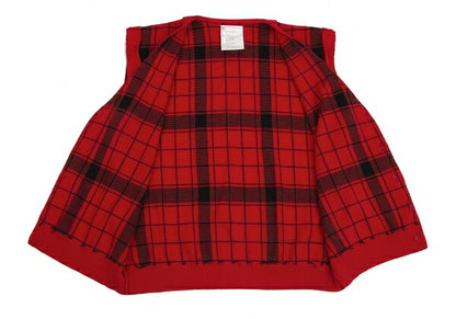 Y's Check Jacquard Knit Cardigan Vest Red/Black Size M