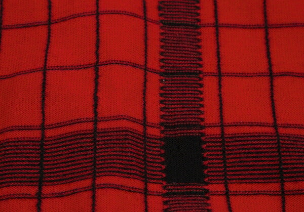 Y's Check Jacquard Knit Cardigan Vest Red/Black Size M