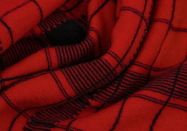 Y's Check Jacquard Knit Cardigan Vest Red/Black Size M