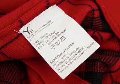 Y's Check Jacquard Knit Cardigan Vest Red/Black Size M