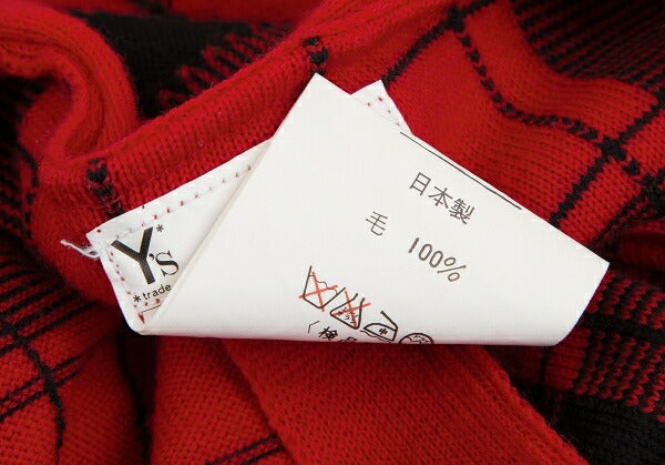 Y's Check Jacquard Knit Cardigan Vest Red/Black Size M