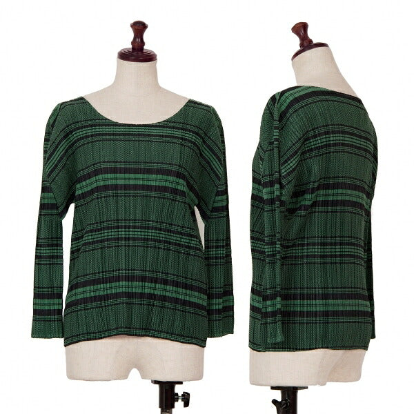 PLEATS PLEASE Jacquard Stripe Pleats Top Green Multi Size 3