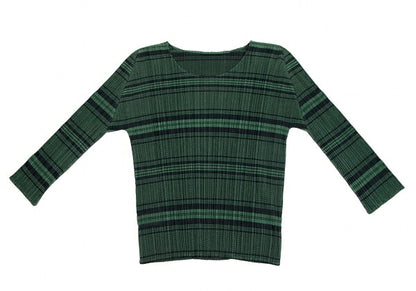 PLEATS PLEASE Jacquard Stripe Pleats Top Green Multi Size 3