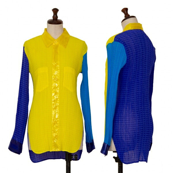 ISSEY MIYAKE Pattern Panel Pleated Button-Up Yellow Size M