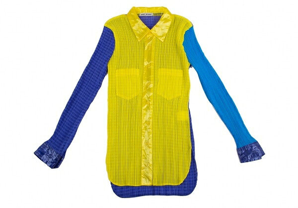 ISSEY MIYAKE Pattern Panel Pleated Button-Up Yellow Size M