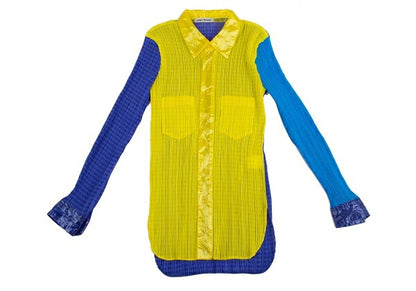 ISSEY MIYAKE Pattern Panel Pleated Button-Up Yellow Size M