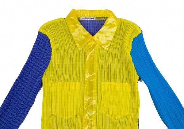 ISSEY MIYAKE Pattern Panel Pleated Button-Up Yellow Size M