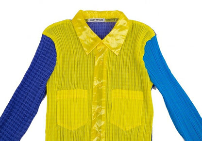 ISSEY MIYAKE Pattern Panel Pleated Button-Up Yellow Size M