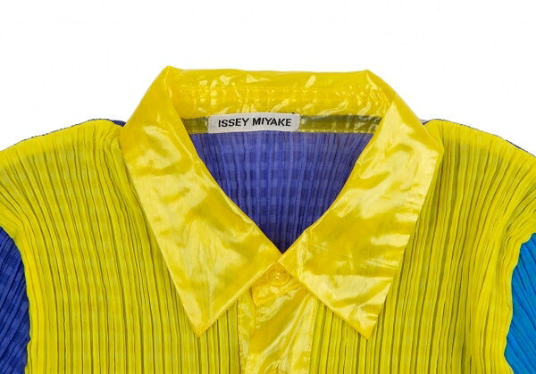ISSEY MIYAKE Pattern Panel Pleated Button-Up Yellow Size M