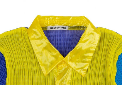 ISSEY MIYAKE Pattern Panel Pleated Button-Up Yellow Size M