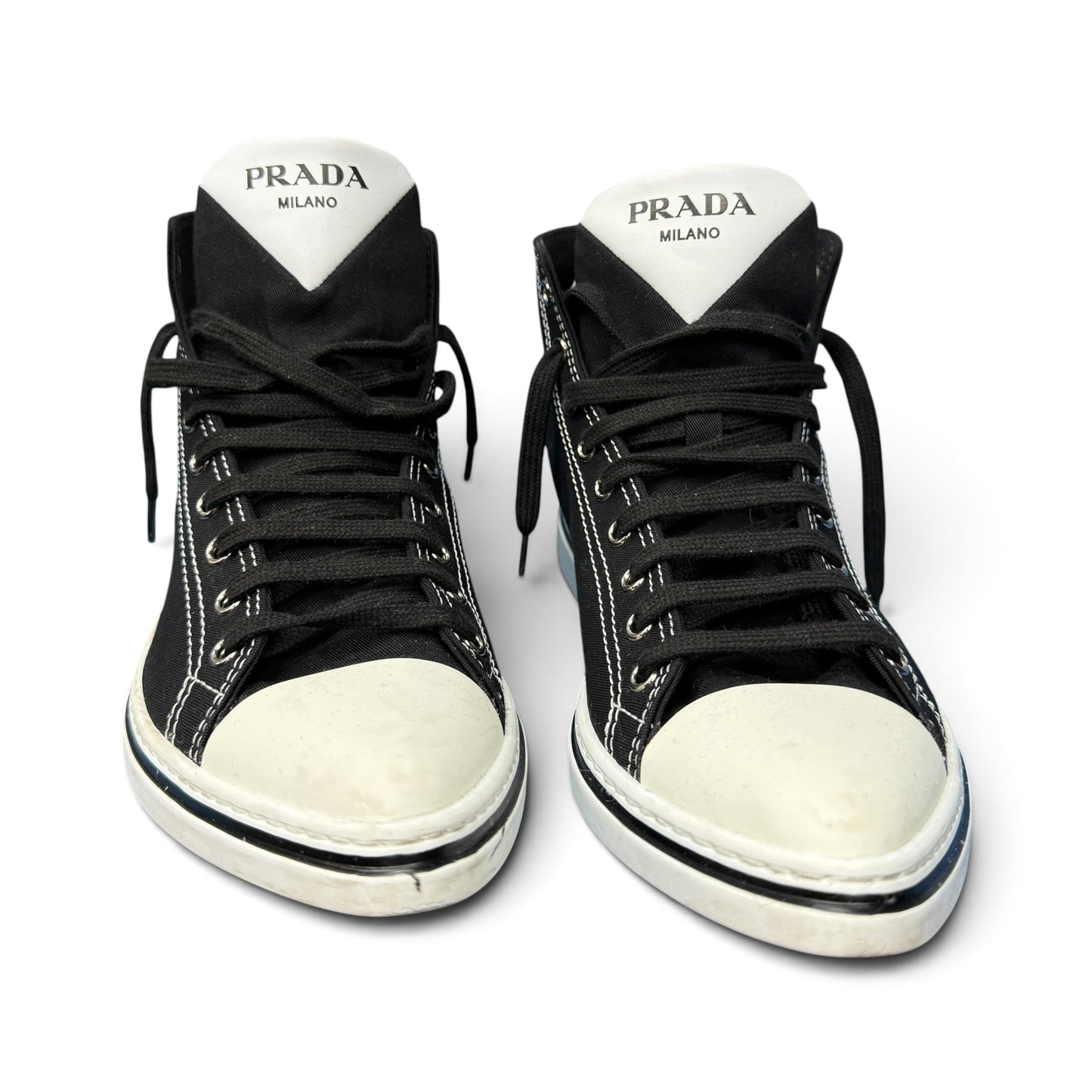 PRADA Sneakers Pointy High-Top Black Canvas Size 26.0cm