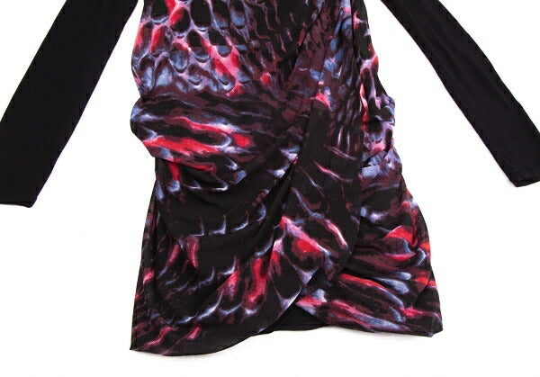 VIVIENNE TAM Graphic Print Mesh Drape Tunic Red Blue Blouse Size S