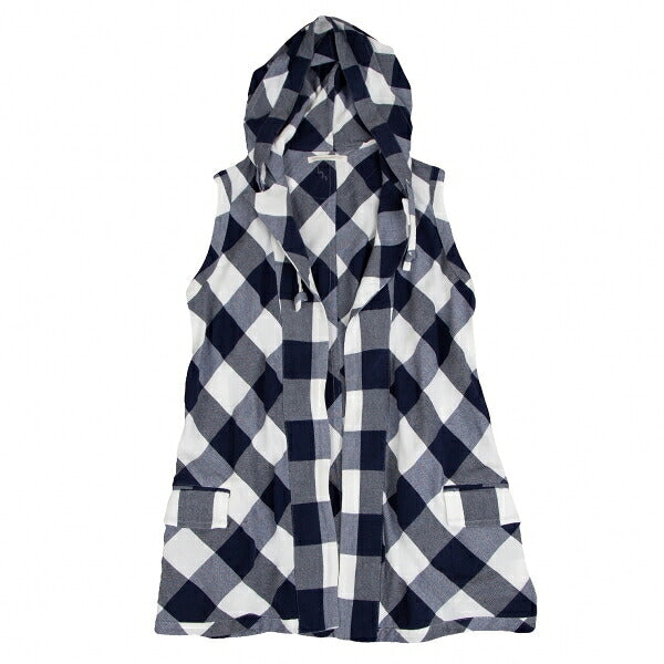 Y's Block Check Buttonless Sleeveless White Navy Jacket Size 1