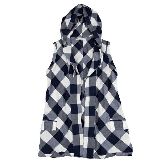 Y's Block Check Buttonless Sleeveless White Navy Jacket Size 1