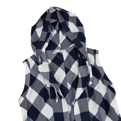 Y's Block Check Buttonless Sleeveless White Navy Jacket Size 1