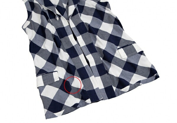 Y's Block Check Buttonless Sleeveless White Navy Jacket Size 1