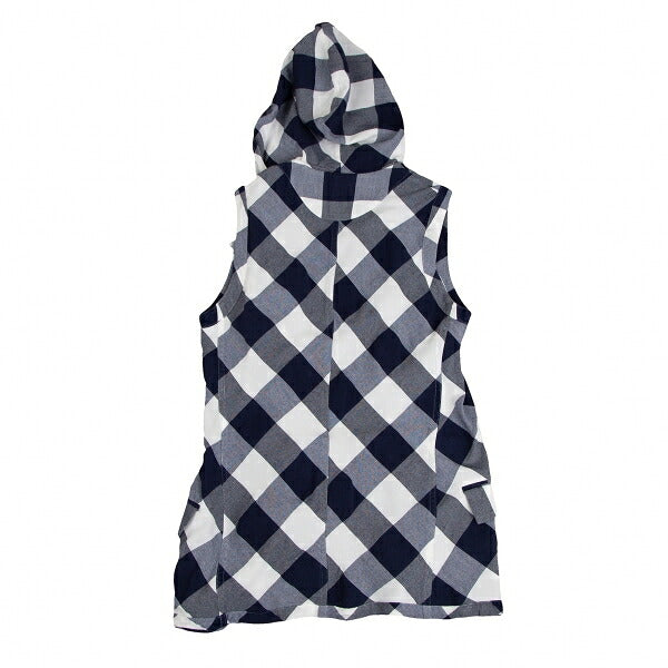 Y's Block Check Buttonless Sleeveless White Navy Jacket Size 1