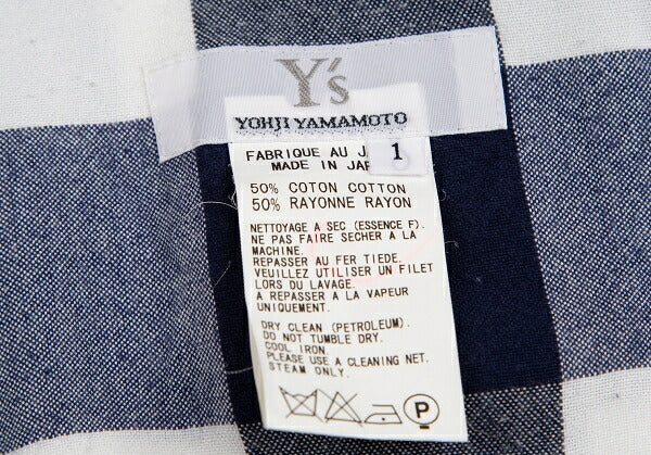 Y's Block Check Buttonless Sleeveless White Navy Jacket Size 1