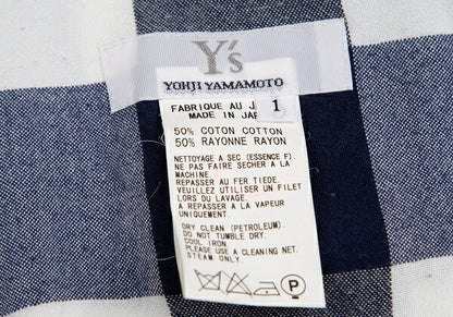 Y's Block Check Buttonless Sleeveless White Navy Jacket Size 1