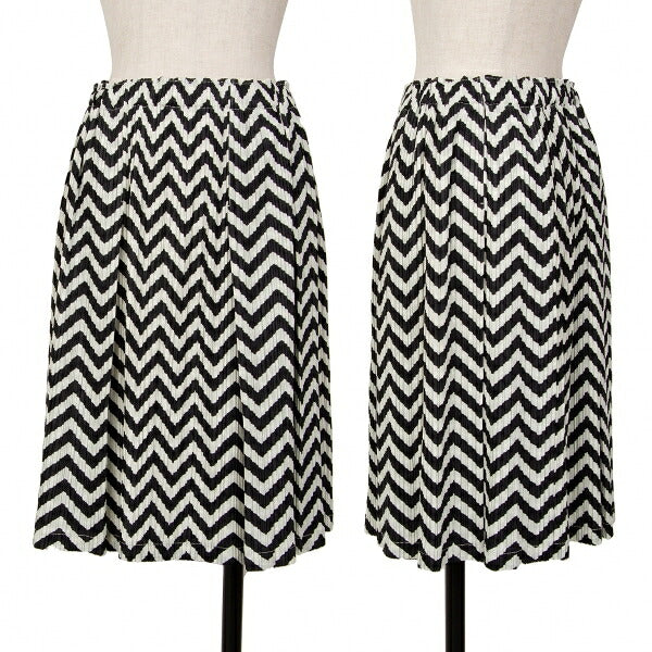 PLEATS PLEASE Zigzag Border Pleated Skirt Ivory Black Size 3