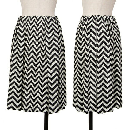 PLEATS PLEASE Zigzag Border Pleated Skirt Ivory Black Size 3