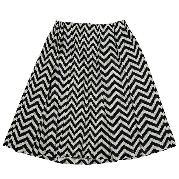PLEATS PLEASE Zigzag Border Pleated Skirt Ivory Black Size 3