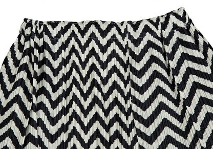 PLEATS PLEASE Zigzag Border Pleated Skirt Ivory Black Size 3