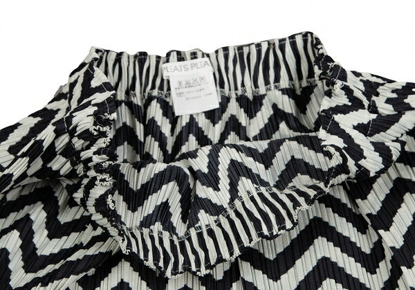 PLEATS PLEASE Zigzag Border Pleated Skirt Ivory Black Size 3