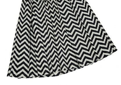 PLEATS PLEASE Zigzag Border Pleated Skirt Ivory Black Size 3