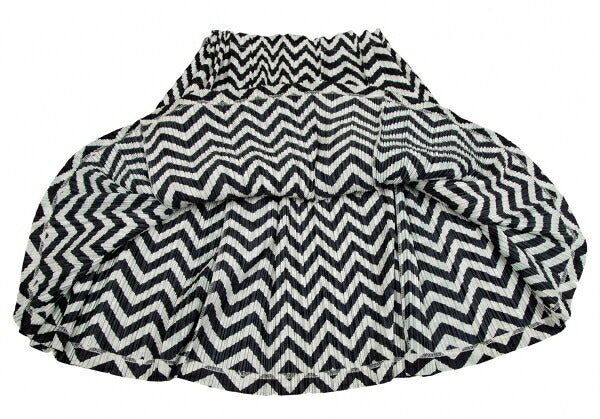 PLEATS PLEASE Zigzag Border Pleated Skirt Ivory Black Size 3