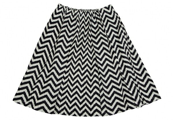 PLEATS PLEASE Zigzag Border Pleated Skirt Ivory Black Size 3