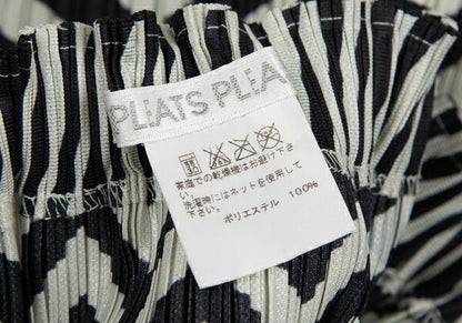 PLEATS PLEASE Zigzag Border Pleated Skirt Ivory Black Size 3