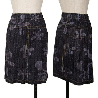 PLEATS PLEASE Denim Transfer Flower Skirt Blue Size 3
